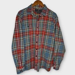 Vintage Ralph Lauren Polo Sport Button Up Shirt Blue Red‎ Tartan Plaid Cotton XL